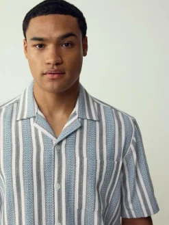 Next Blue Textured Stripe Short Sleeve Shirt^ Shirts