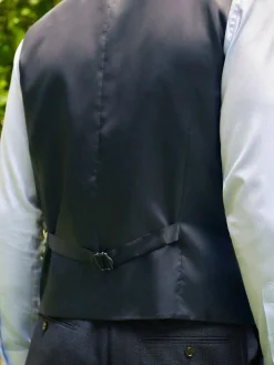 Hot Next Textured Wool Blend Suit Waistcoat Blue