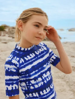 Hot Next Sunsafe Rash Vest And Shorts Swim Set (3-16yrs) Blue Tie Dye