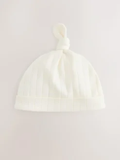 Clearance Next Blue Tie Top 100% Cotton Hats 3 Pack (0-12mths)