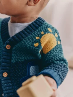 Online Next Blue Transport Baby Embroidered Cardigan (0mths-2yrs)