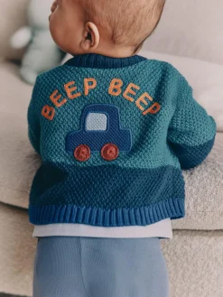 Online Next Blue Transport Baby Embroidered Cardigan (0mths-2yrs)