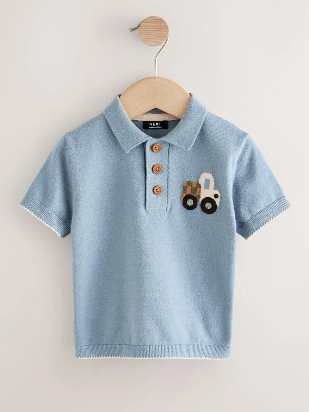 Sale Next Character Button Neck Knitted Polo Shirt (3mths-7yrs) Blue Transport
