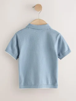 Sale Next Character Button Neck Knitted Polo Shirt (3mths-7yrs) Blue Transport