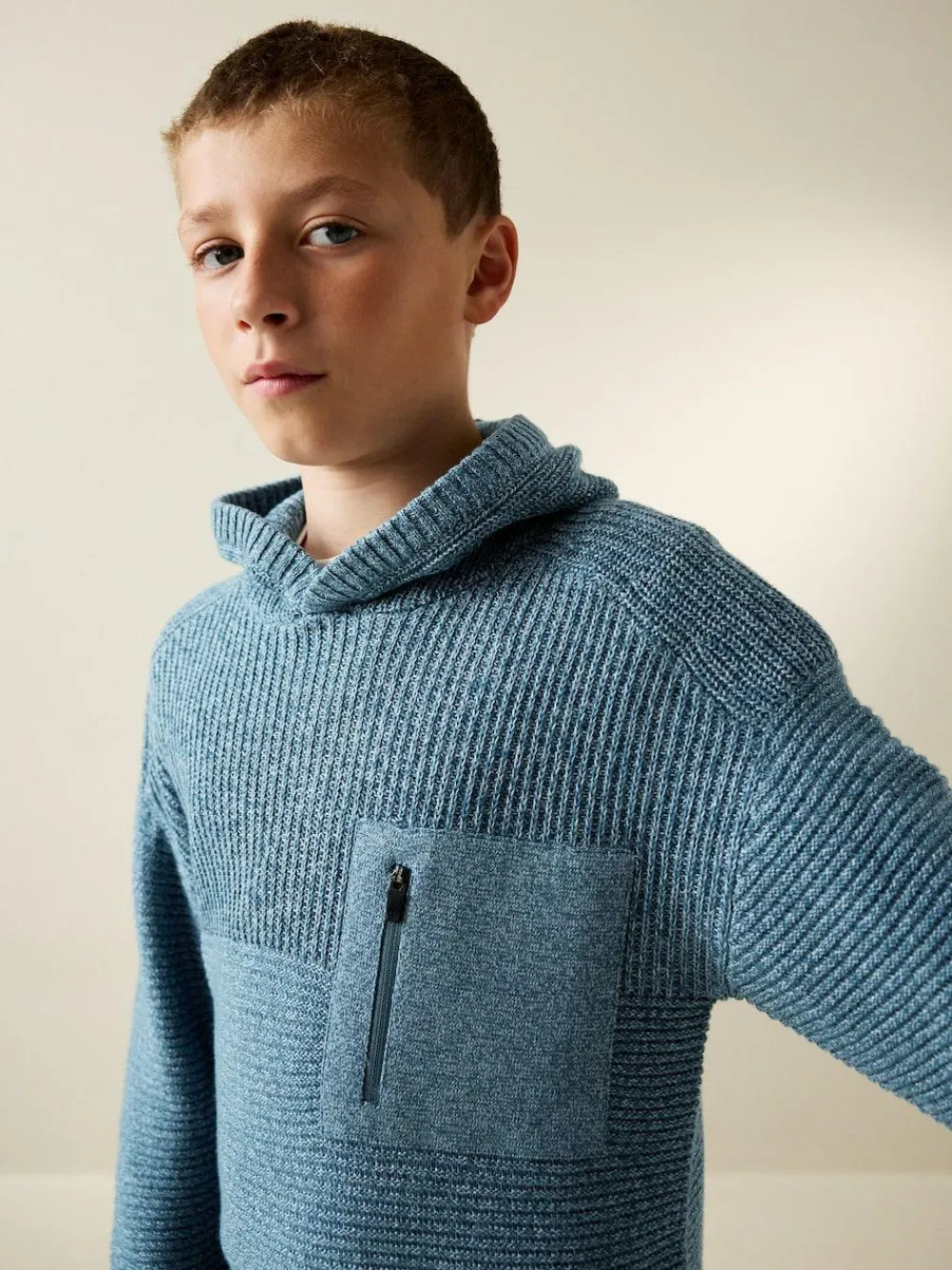 Hot Next Blue Twist Utility Knitted Hoodie (3-16yrs)