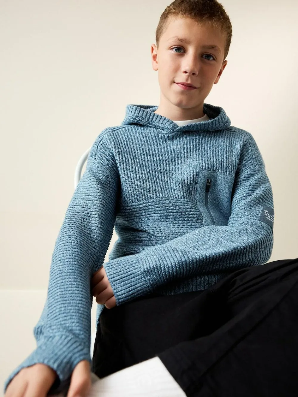 Hot Next Blue Twist Utility Knitted Hoodie (3-16yrs)