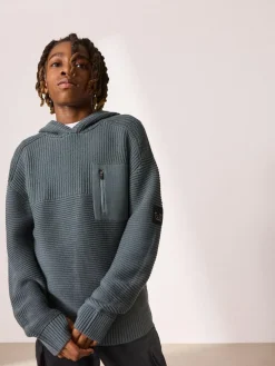 Next Blue Utility Knitted Hoodie (3-16yrs)^BOY Sweatshirts & Hoodies|Knitwear & Sweaters