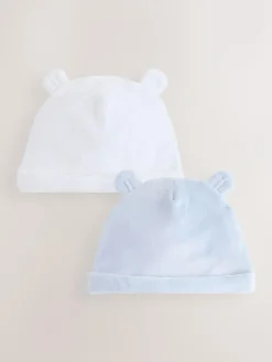 Next Blue Velour Baby Beanies 2 Pack (0-12mths)^BOY Hats & Scratch Mitts|Newborn Accessories