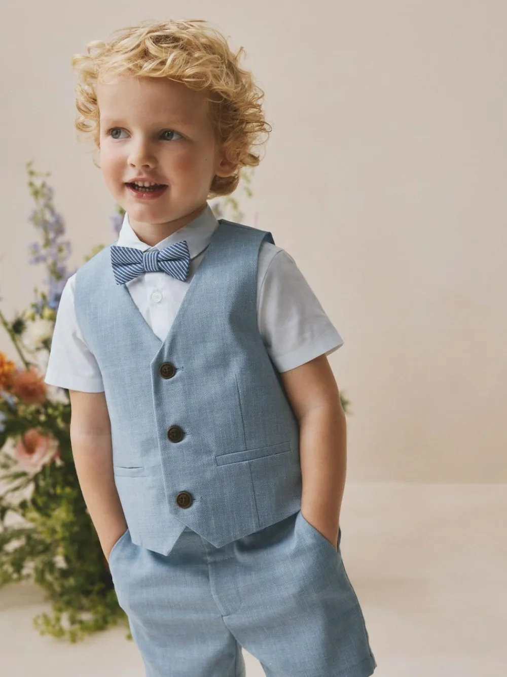Sale Next Blue Waistcoat, Shirt, Shorts & Tie Set (3mths-9yrs)