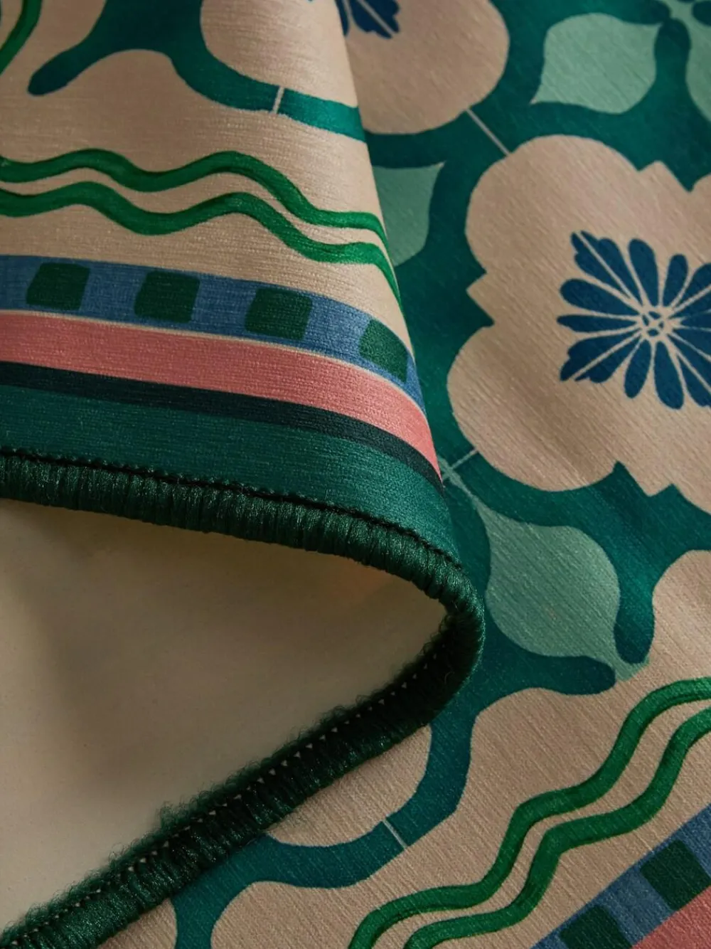 Hot Next Blue Washable Bright Tile Runner