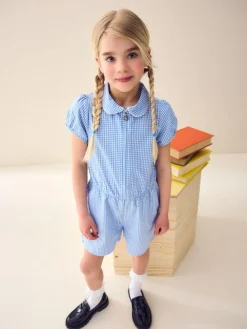 Sale Next Zip Front Cotton Rich Gingham School Playsuit (3-14yrs) Blue