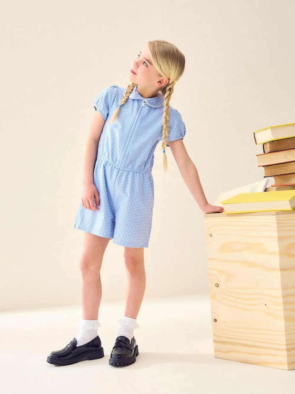 Sale Next Zip Front Cotton Rich Gingham School Playsuit (3-14yrs) Blue