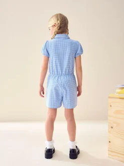 Sale Next Zip Front Cotton Rich Gingham School Playsuit (3-14yrs) Blue