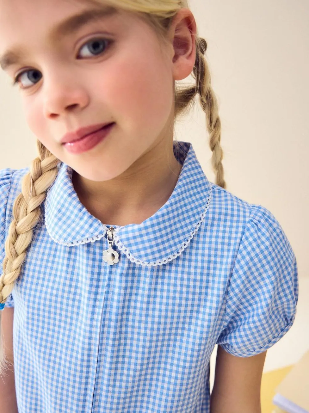 Sale Next Zip Front Cotton Rich Gingham School Playsuit (3-14yrs) Blue