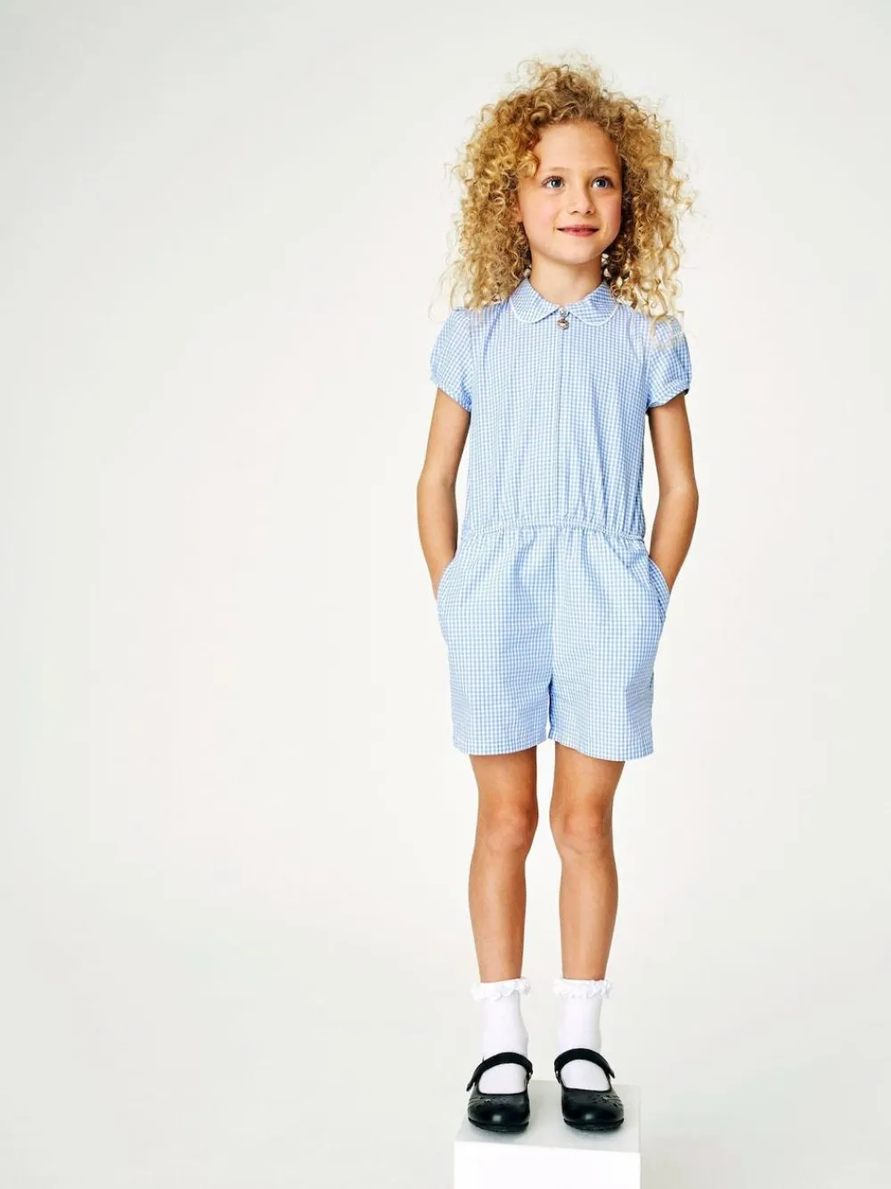 Sale Next Zip Front Cotton Rich Gingham School Playsuit (3-14yrs) Blue