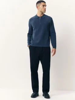 Best Next Blue Zip Neck N.Premium Regular Fit Premium Mid Weight Long Sleeve Knit Polo Shirt