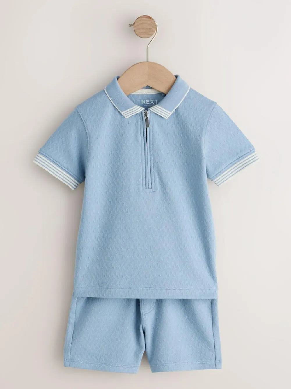 Next Blue Zip Neck Short Sleeve Polo Shirt And Shorts Set (3mths-7yrs)^BOY Sets & Co-Ords|Sets & Co-Ords