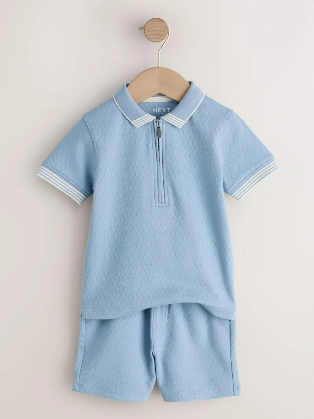 Next Blue Zip Neck Short Sleeve Polo Shirt And Shorts Set (3mths-7yrs)^BOY Sets & Co-Ords|Sets & Co-Ords