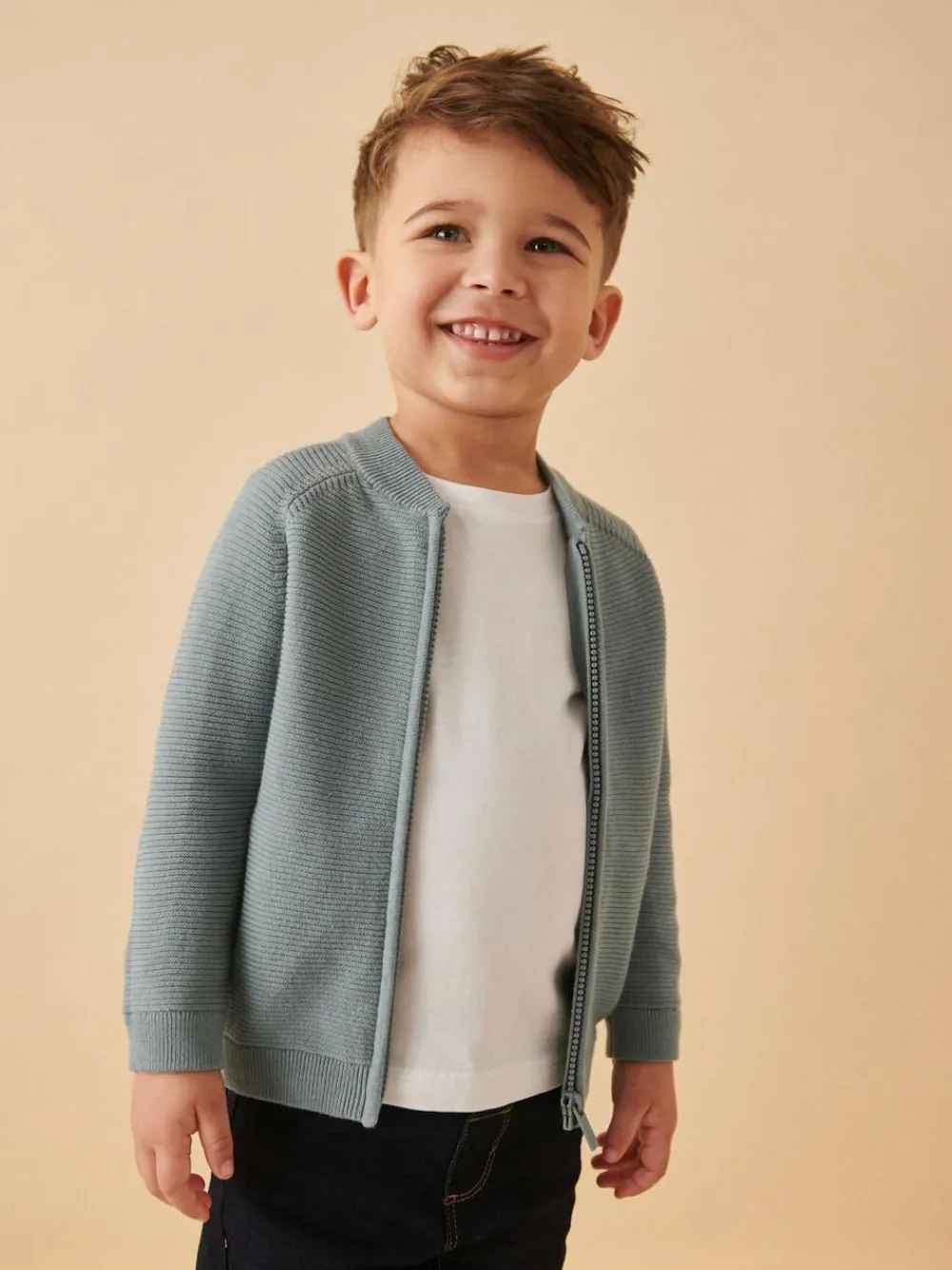 Next Blue Zip Through Cardigan (3mths-7yrs)^BOY Knitwear|Knitwear