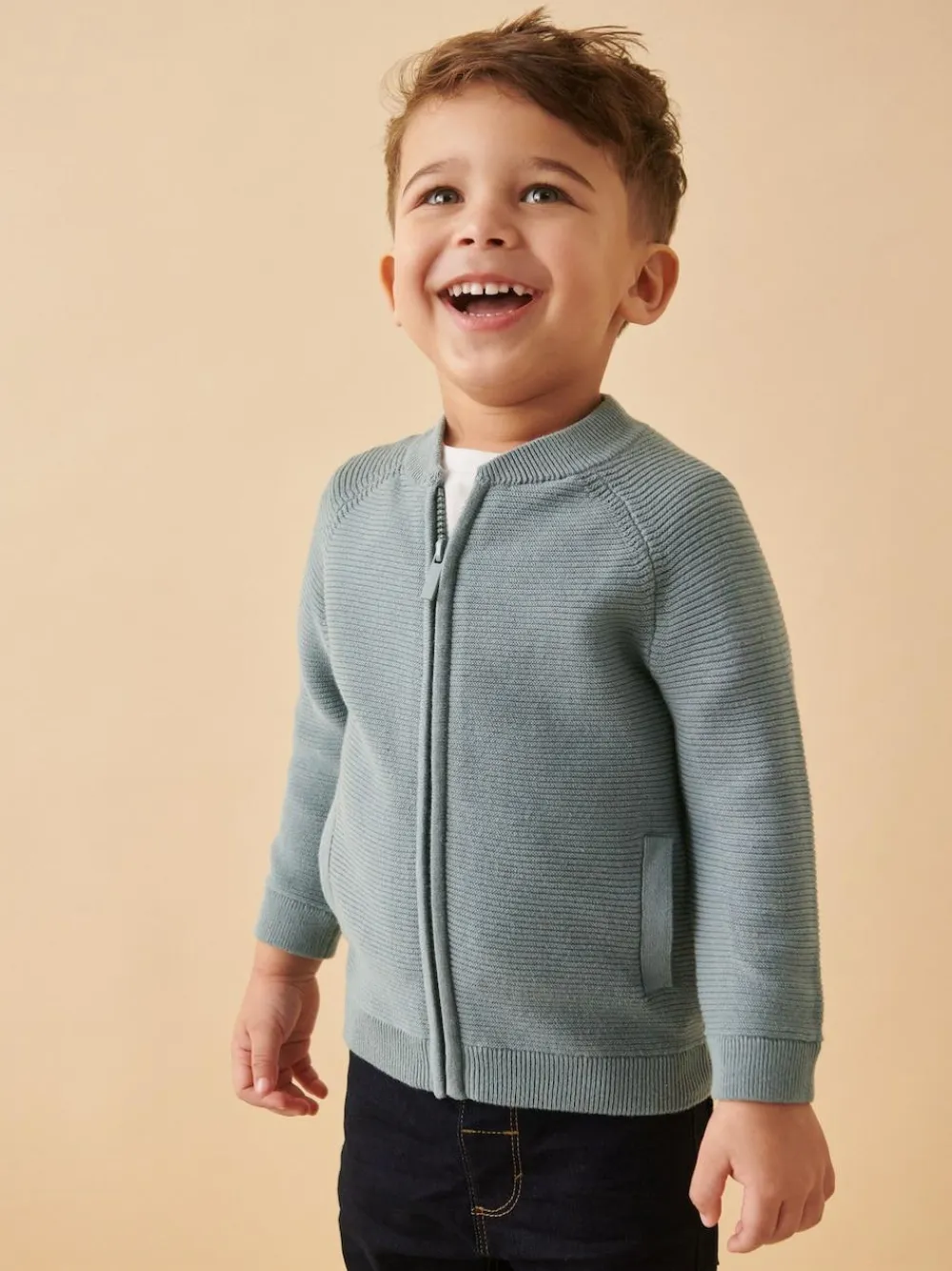 Next Blue Zip Through Cardigan (3mths-7yrs)^BOY Knitwear|Knitwear