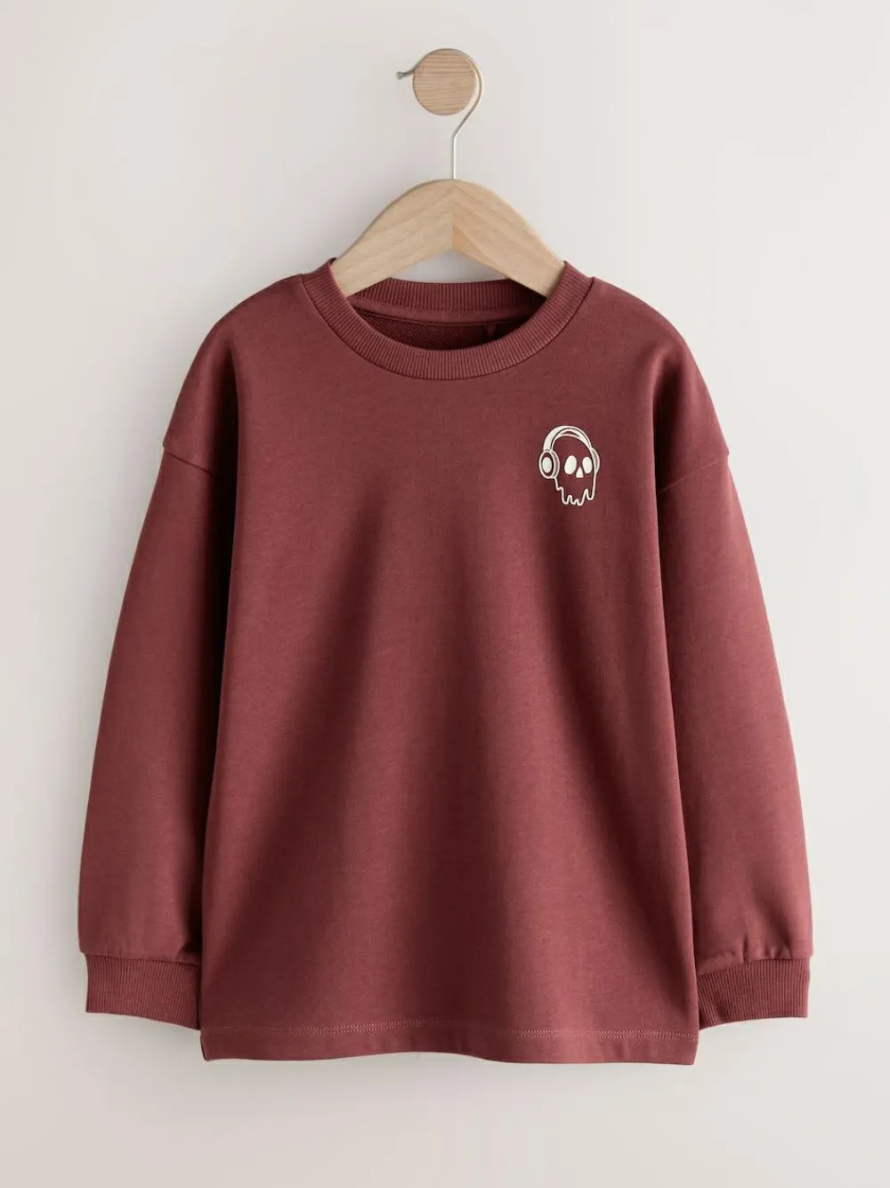 New Next Relaxed Fit Long Sleeve Heavyweight T-Shirts 3 Pack (3-16yrs) Blue/Berry/Ecru Graphic