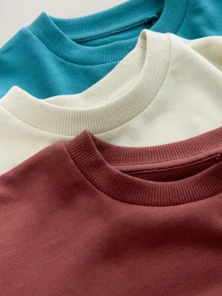 New Next Relaxed Fit Long Sleeve Heavyweight T-Shirts 3 Pack (3-16yrs) Blue/Berry/Ecru Graphic