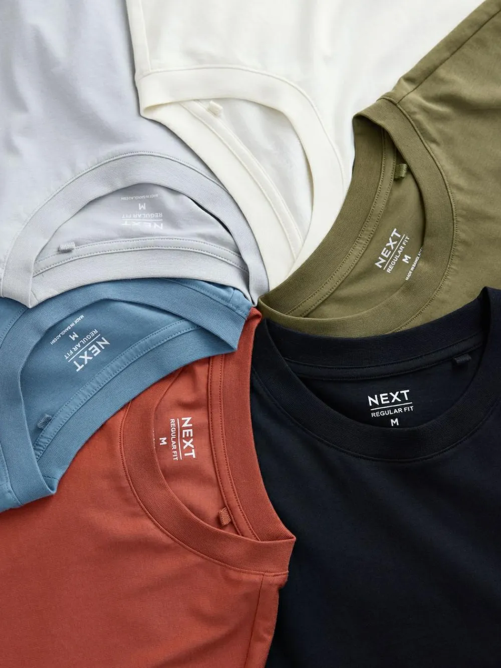 Clearance Next Blue/Black/Orange/Green/Grey/Ecru White Regular Fit Essential Cotton T-Shirts 6 Pack