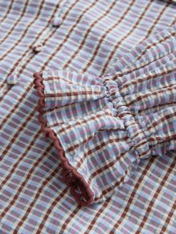 Next Oversized Collar Long Sleeve Blouse Blue/Brown Check