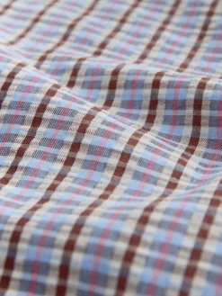 Next Oversized Collar Long Sleeve Blouse Blue/Brown Check