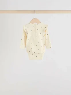 Outlet Next Baby Long Sleeve Frill Bodysuits 4 Pack (0mths-2yrs) Blue/Cream/Coral Ditsy