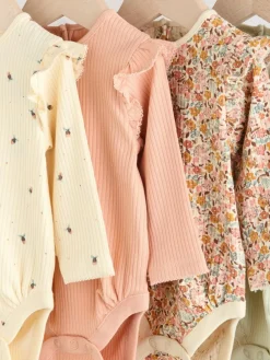 Outlet Next Baby Long Sleeve Frill Bodysuits 4 Pack (0mths-2yrs) Blue/Cream/Coral Ditsy