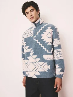 Best Next Blue/Ecru Geometric Matching Family Zip Neck Zip Neck Printed Fleece