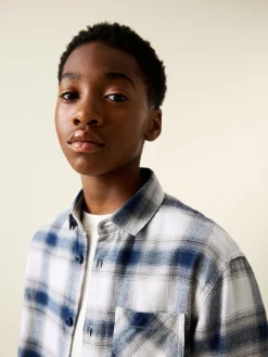 Outlet Next Long Sleeve Cotton Check Shirt (3-16yrs) Blue/Ecru