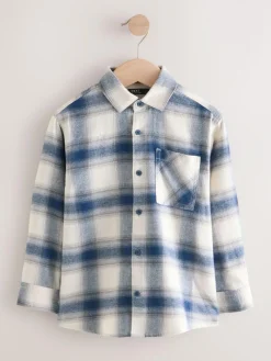 Outlet Next Long Sleeve Cotton Check Shirt (3-16yrs) Blue/Ecru