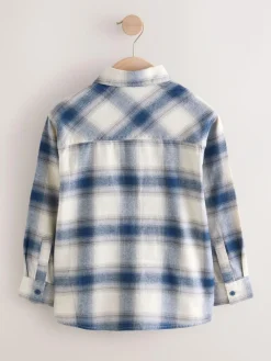 Outlet Next Long Sleeve Cotton Check Shirt (3-16yrs) Blue/Ecru