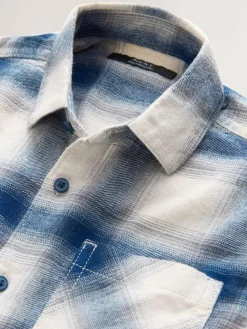 Outlet Next Long Sleeve Cotton Check Shirt (3-16yrs) Blue/Ecru