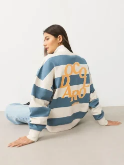 Clearance Next Blue/Ecru Striped Graphic 'Colarado' City Longsleeve Crewneck Sweatshirt