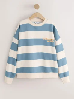 Clearance Next Blue/Ecru Striped Graphic 'Colarado' City Longsleeve Crewneck Sweatshirt