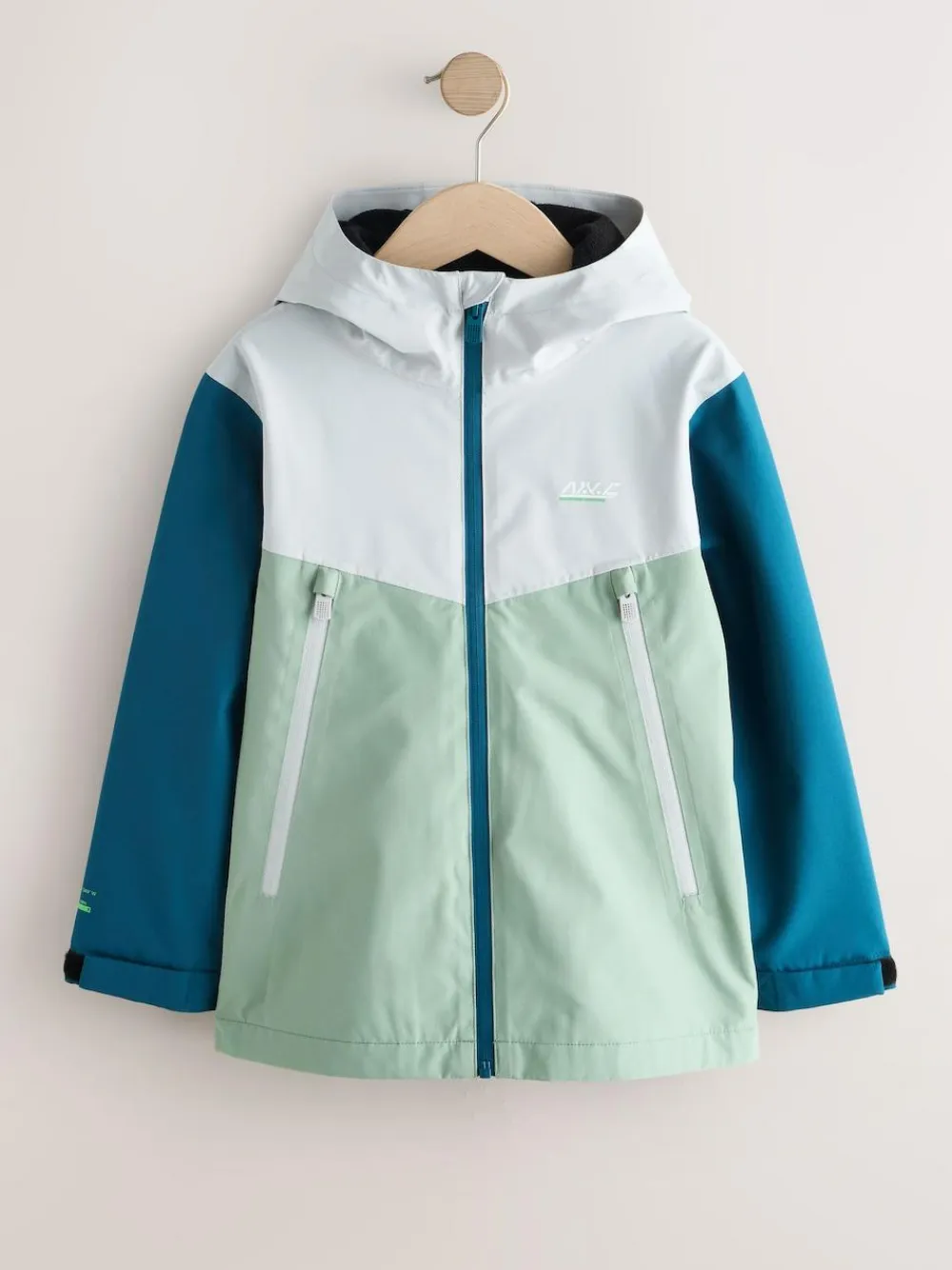 Discount Next Blue/Green Colour Block Waterproof Fleece Lined Hooded Jacket (3-16yrs)