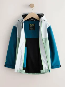Discount Next Blue/Green Colour Block Waterproof Fleece Lined Hooded Jacket (3-16yrs)
