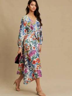 Next V-Neck Tie Waist Long Sleeve Midi Dress^Women Occasion Dresses|Midi Dresses