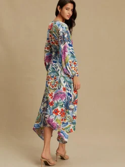 Next V-Neck Tie Waist Long Sleeve Midi Dress^Women Occasion Dresses|Midi Dresses