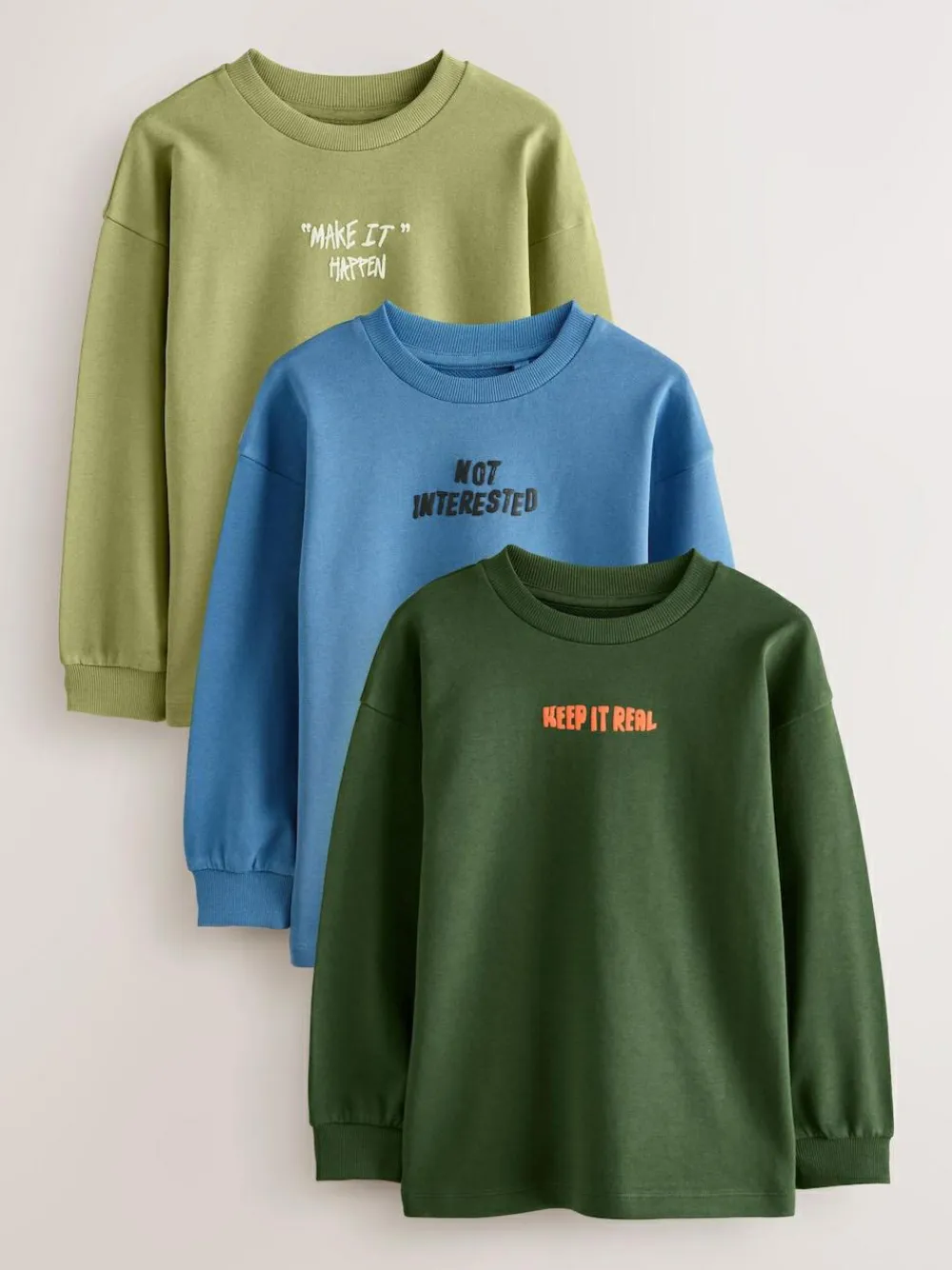 Next Relaxed Fit Long Sleeve Heavyweight T-Shirts 3 Pack (3-16yrs)^BOY Tops|T-Shirts