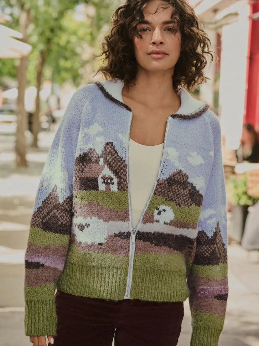 Next Blue/Green Landscape Scene Zip Cardigan^Women Knitwear|Knitwear