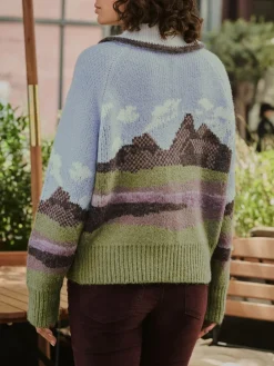 Next Blue/Green Landscape Scene Zip Cardigan^Women Knitwear|Knitwear