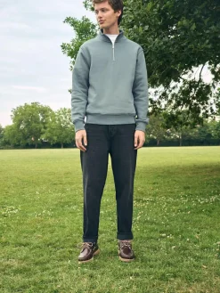 New Next Blue/Green Quarter Zip Cotton Rich Jersey Sweatshirt