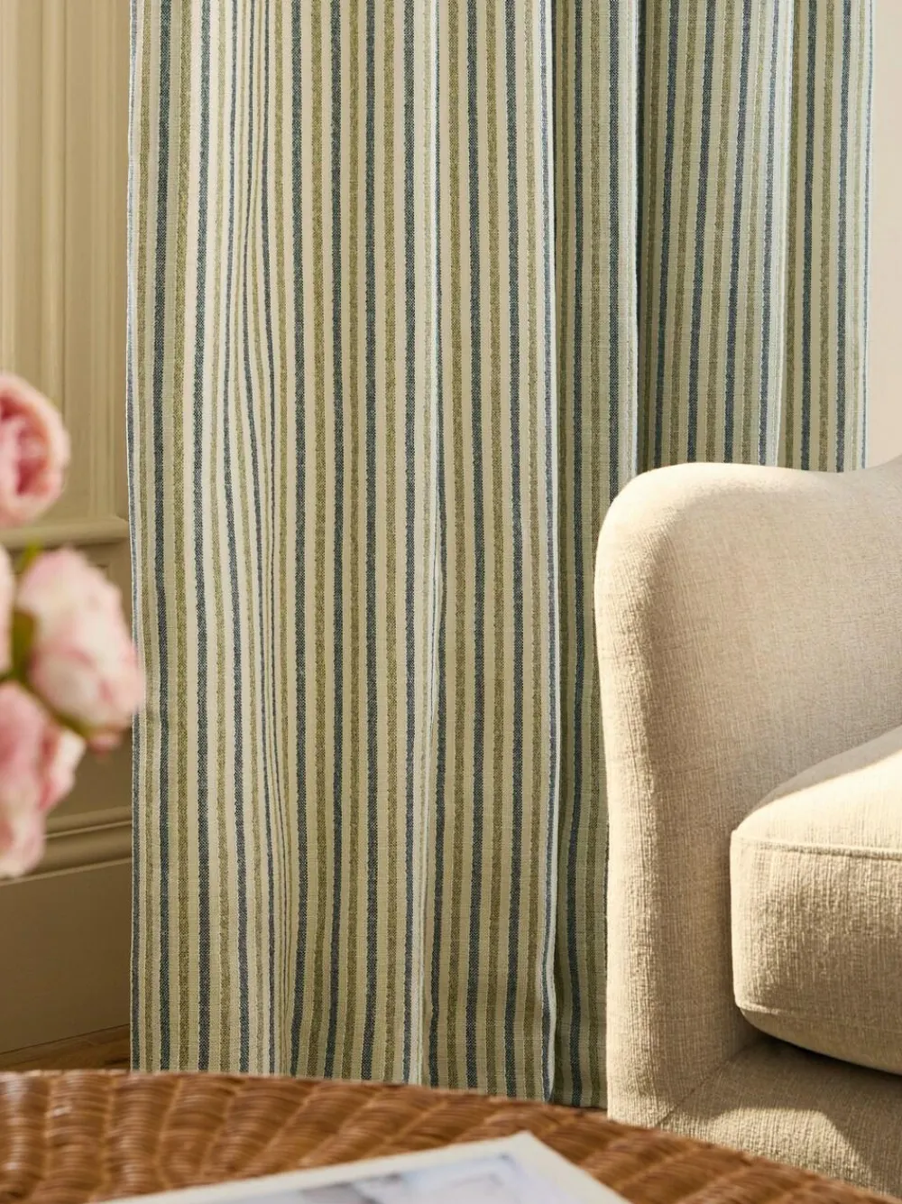 Online Next Blue/Green Stripe Pencil Pleat Curtains