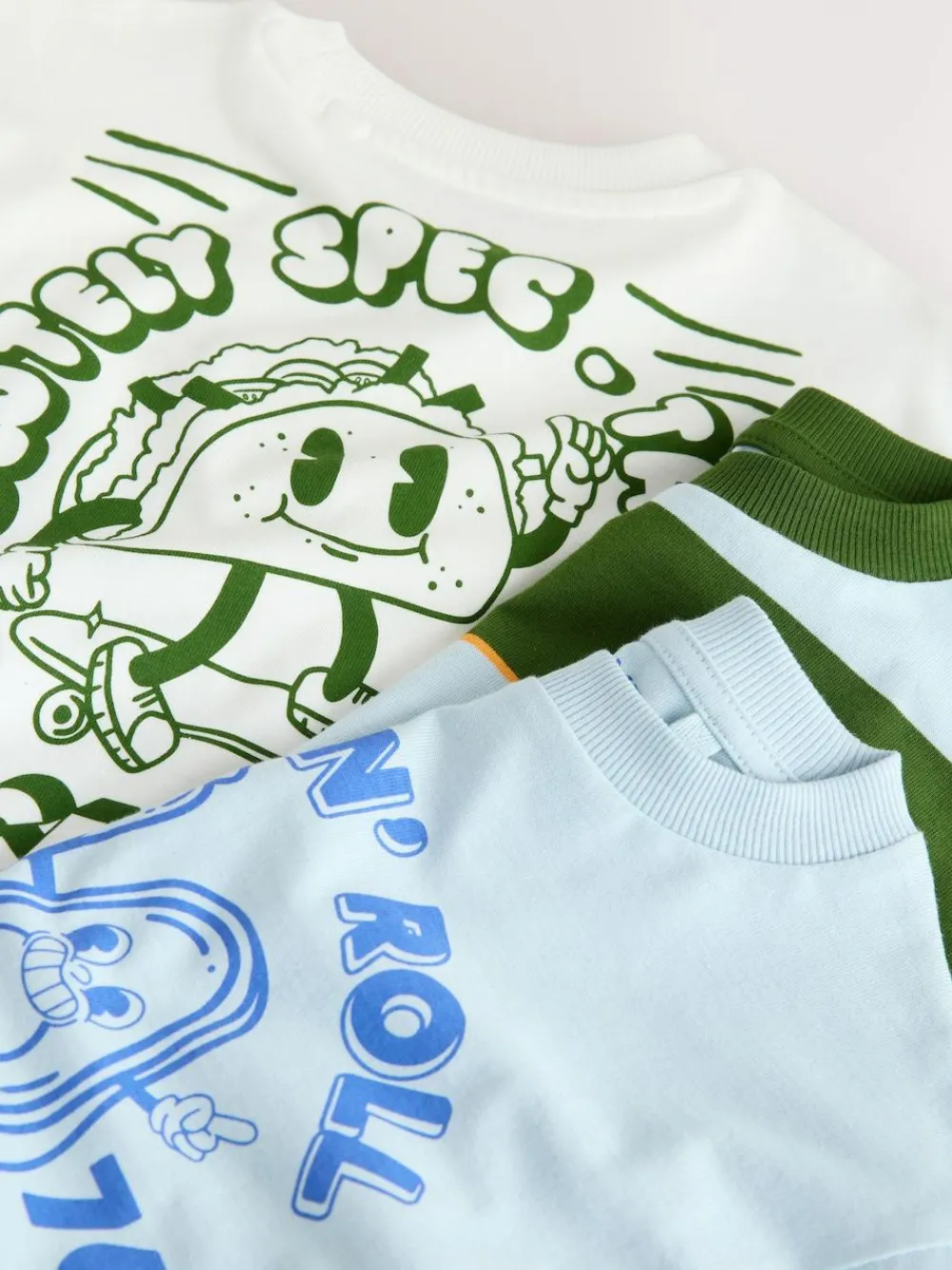 Sale Next Blue/Green Taco Long Sleeve Graphic Print T-Shirts 3 Pack (3mths-7yrs)