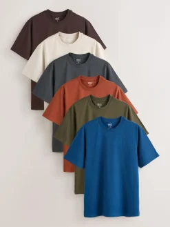 Next Blue/Green/Grey/Orange/White/Brown Regular Fit Essential Cotton T-Shirts 6 Pack^ Nightwear|Tops & T-Shirts