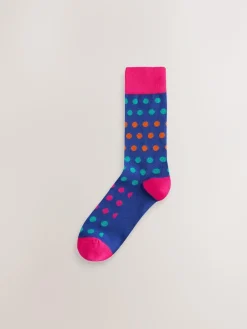 Next Blue/Green/Orange Spot 7 Pack Mens Cotton Rich Socks^ Socks|Socks